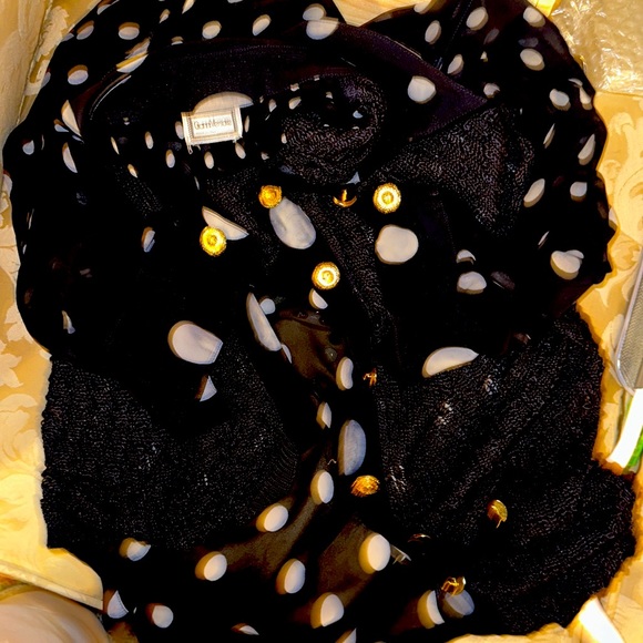 GIANNI VERSACE BLACK SHEER EYELET LACE POLKADOT VINTAGE - Picture 12 of 12